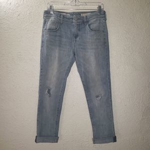 Pilcro Anthropologie Em Cropped Skinny Jeans Distressed Light Blue Wash Sz 26